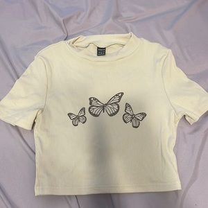 SHEIN beige butterfly crop top